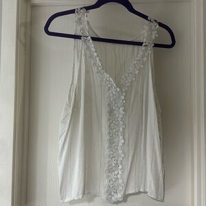 White Tank Floral Lace 1X plus
